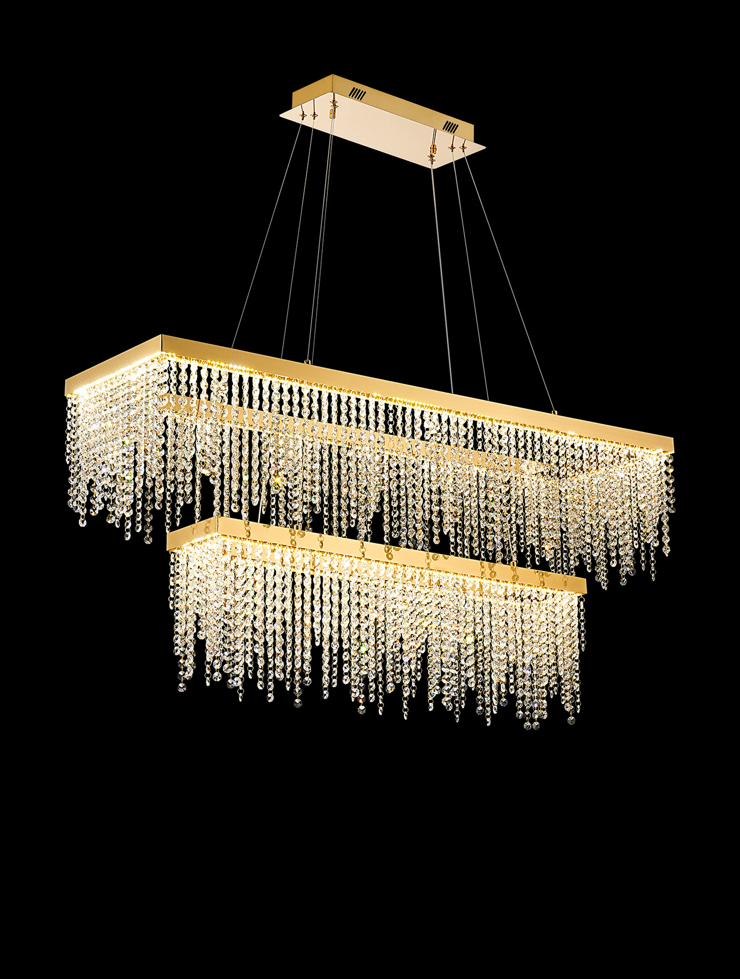 IL32876  Bano Rectangular Dimmable 2 Tier Pendant 65W LED French Gold